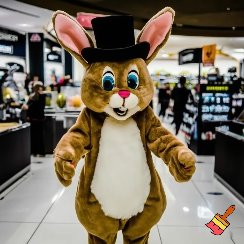Easter bunny mascot top hat at the shopping centre mascot costume Darrell Lea magic room