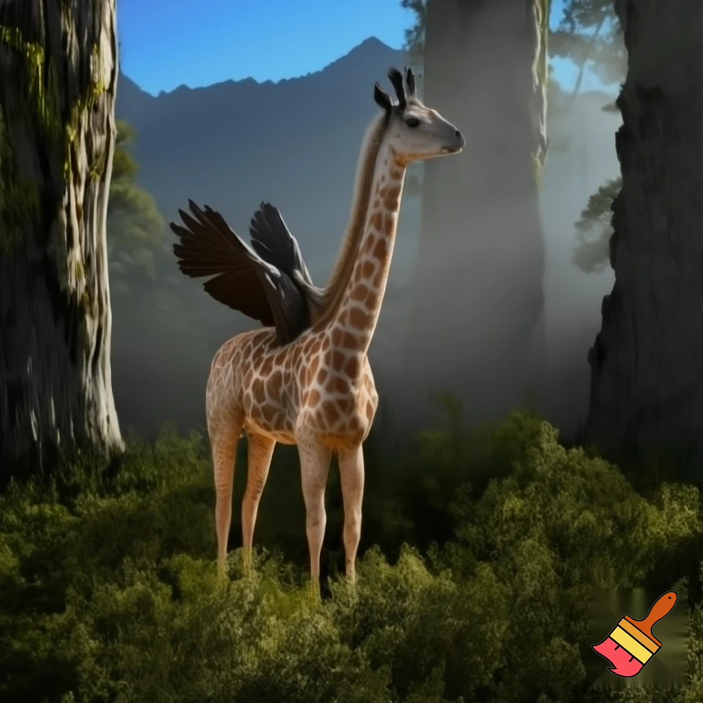 A hybird real life llama + girffe + hawk + moose forset back mountain on