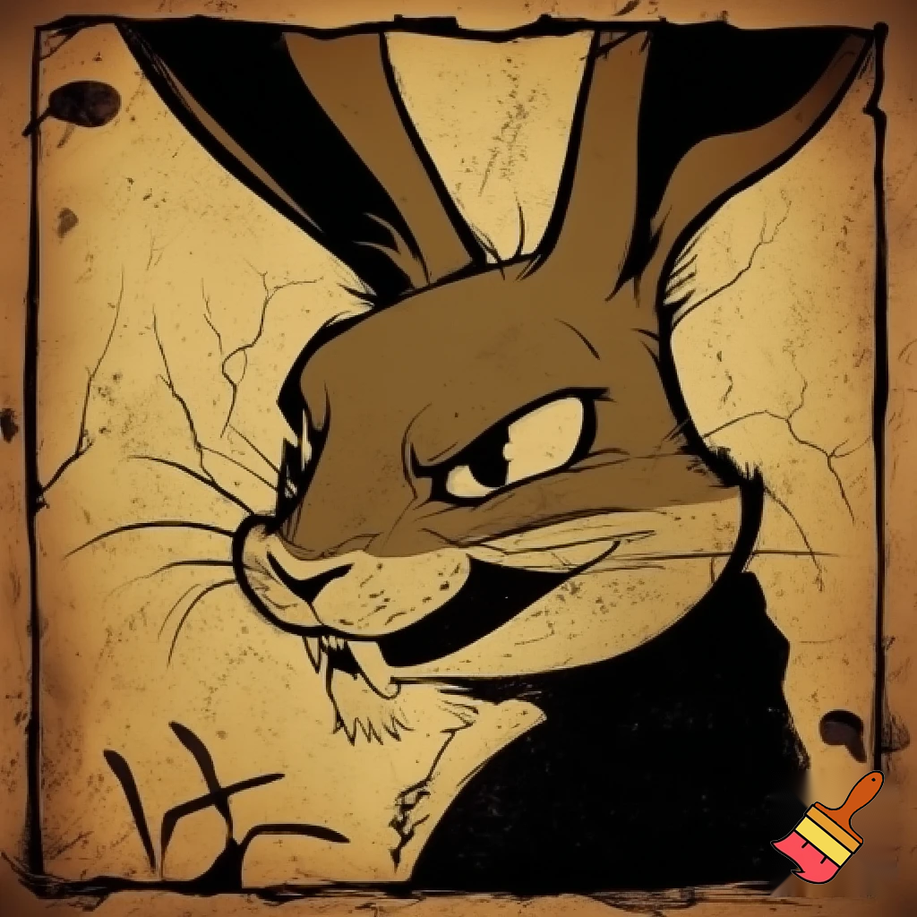 wanted poster of a rabbit smirking and looking sinister and menacing