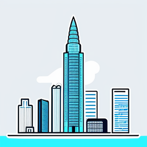 Neon animated blue skyscraper 