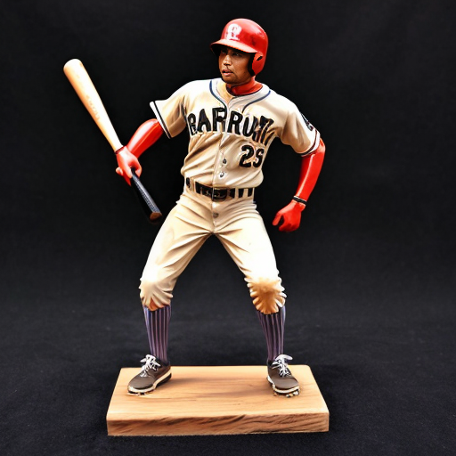 he is a smooth polished wood figure with a baseball bat and does not smile  