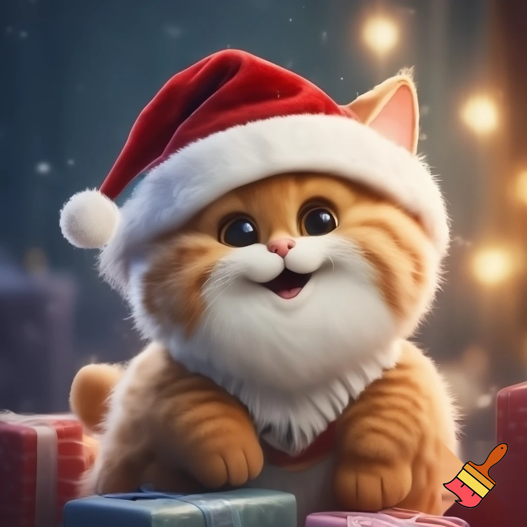 3d cartoon cat santa claus