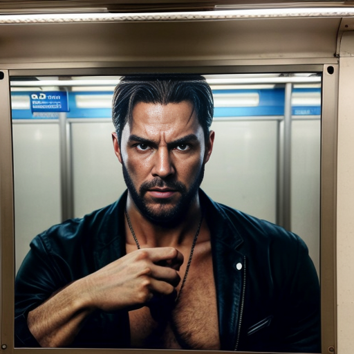 a movie poster on a subway that says man man, and he has the powers of a man