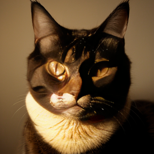 evil buff cat in a mugshot staring dim lights
