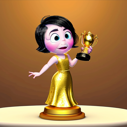 inside out style happy proud gold holding trophy one person gold cartoon animation style orange skin proud excited