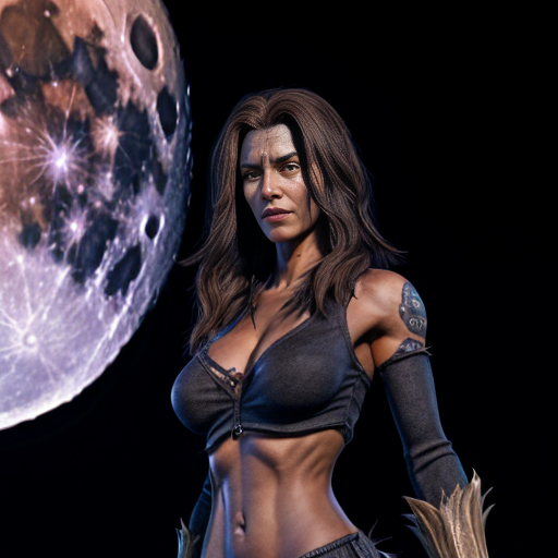 pathfinder werewolf female standing in front of the moon. detailed background. high quality.