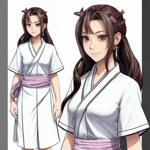 Generate a
Kny oc 
Using this
Sketch as a
Reference,
Make their
Skin
Brown
And
Hair
Dark
Fading into 
Purple/pink,
Star earrings,
Butterfly pins,
Colored lashes.
Character sheet,
Demon_slayer_artstyle,
Ufotable,
Official character sheet,
Original character,
Blasian,
Fluffy drill curls
Gentle look. Short/small eyebrows,
Princess curls. Hair tied into
Low twintails. Voluminous hair,
Blasian 
Oc,
Pretty. Make the
Color palette look
Cohesive and
Aesthetic,
Detailed 
Character sheet,
She wears a
Customised 
Demon slayer 
Uniform
With a haori
And a
Long,
Kimono like
Skirt and
Short 
Sleeves. Coily hair. 
Gentle, calm expression. 
Hashira.
20-25 y.o. detailed. Pretty hairstyle. Beauty. Baby hair on forehead. Styled. Edge control,
Elegant.
Female oc,
Thin lineart.
Dark uniform.
Patterned haori. Bedazzled anklet on leg. Authentic.
Fluttering.
Laid-back. Face framing curls.
Drill curls,
Princess-like. Tall,
Multi view. Gem/crystal
Hashira. Wavy long hair. Groomed hair. Beautiful  