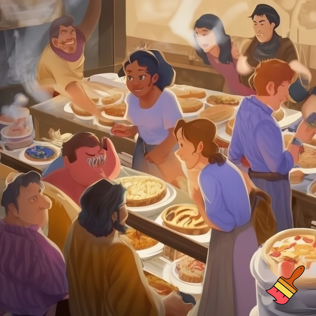 Understand what customers feel when they enter (hungry, rushed, excited).


Observe how they interact with the shop (waiting, choosing flavors, finding seats).


Listen to their comments about taste, service, prices, and menu options.


Identify emotional needs (comfort, freshness, speed, friendliness).


Recognize pain points (long waits, sold-out pies, limited options).



can you create an image based on above point into 
pie shop 
