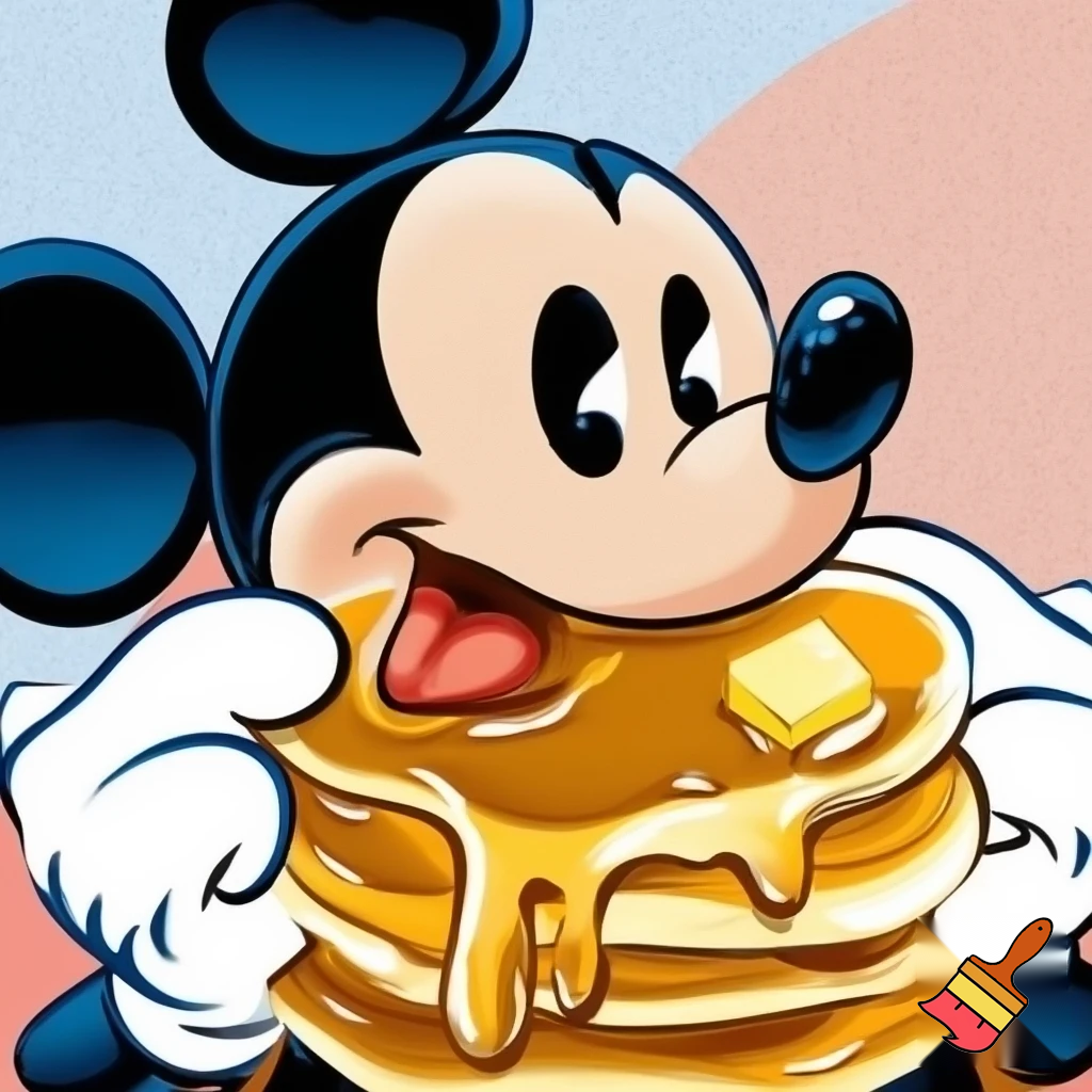 mickey mouse (paul rudish shorts visual style) eating a pancake.