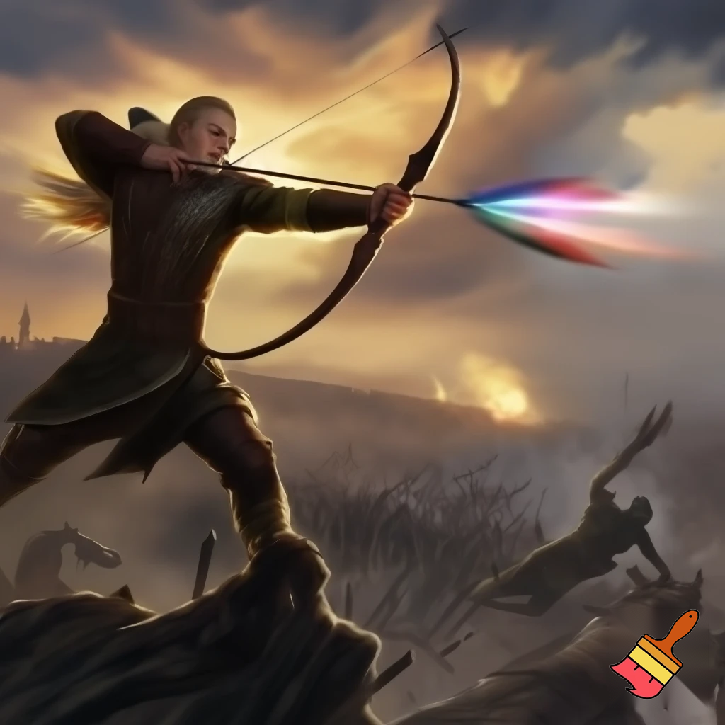 Legolas killing an orc with an arrow from far away