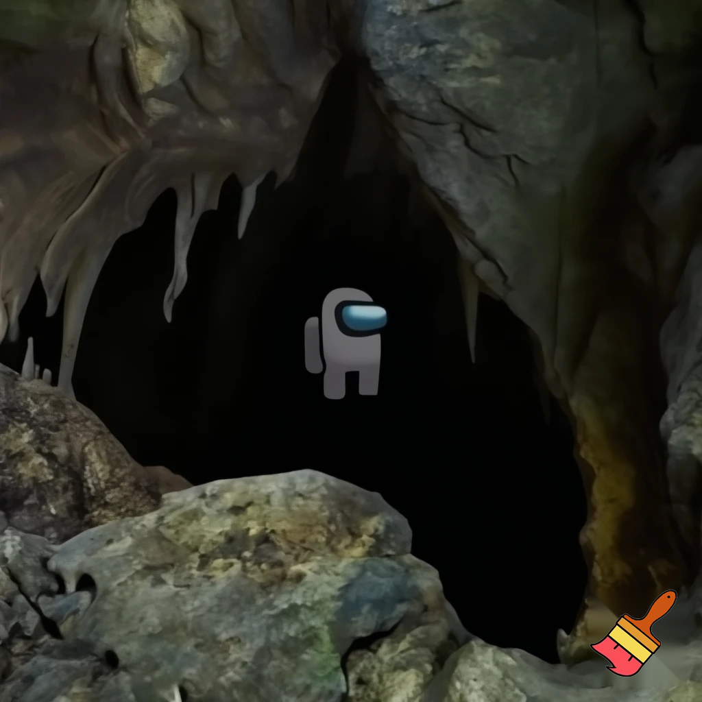 stereogram of a cave that is also a crewmate from among us