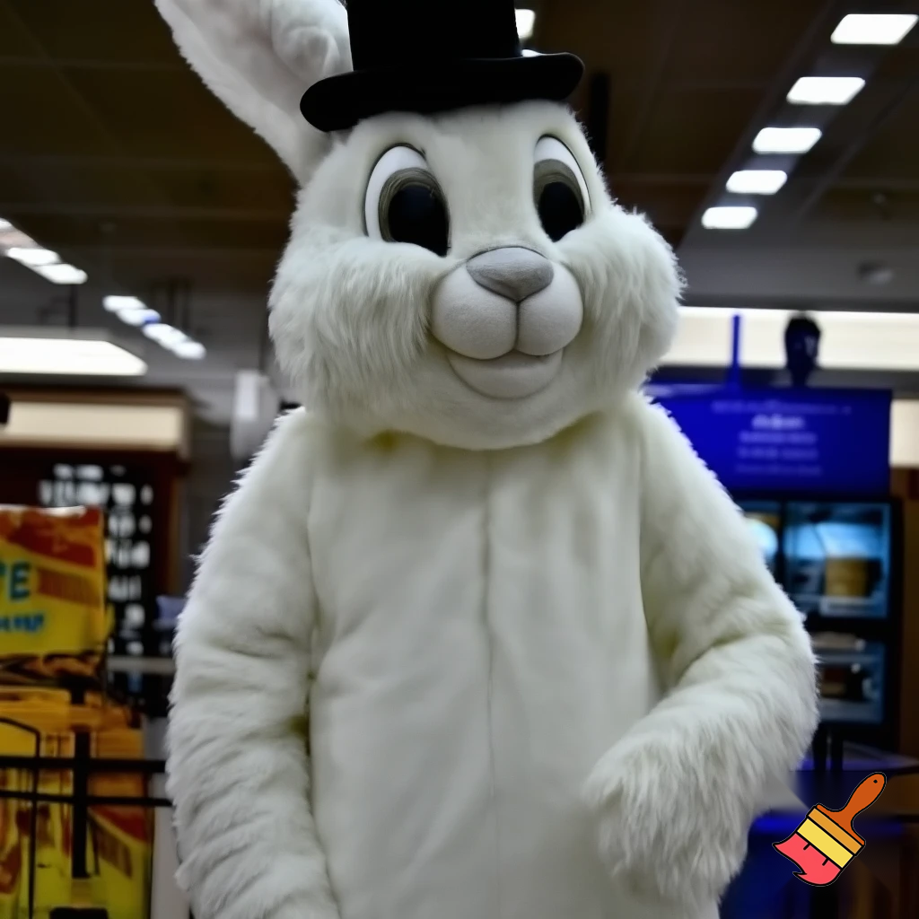 Easter bunny mascot top hat at the shopping centre mascot costume Darrell Lea magic room