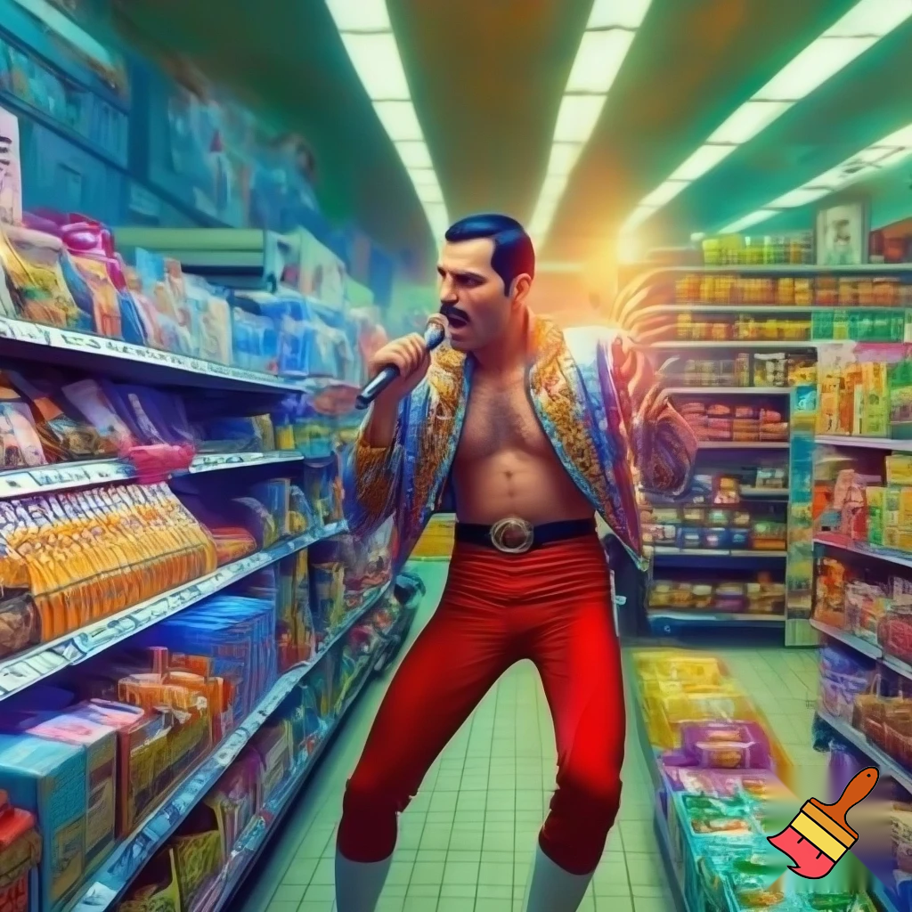 freddie mercury in a grocery store
