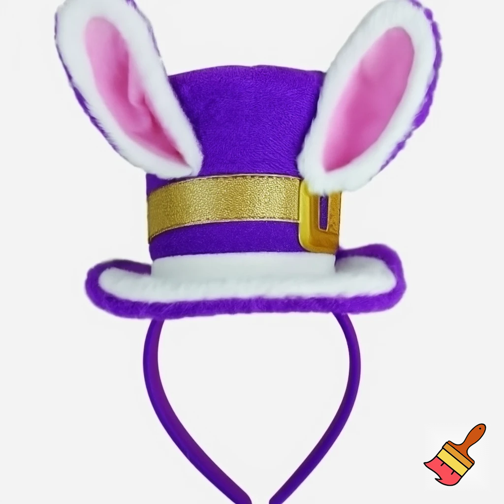 Easter bunny top hat headband, purple and white with gold