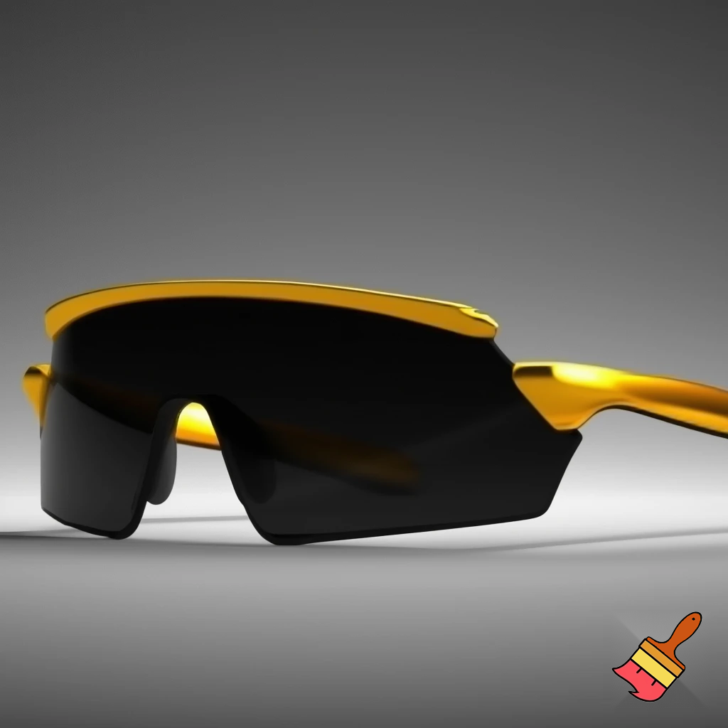 super-sport sunglasses with black tinted lenses and gold-yellow arms 