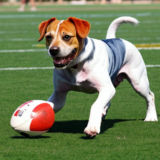 a dog playing football
