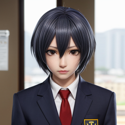 Haruka Sakura from Wind Breaker anime, male character, upper body portrait, serious and silent expression, battle-ready stance with slightly turned shoulders, hair short, straight with slight waves at ends, left side hair white, right side hair black, hair slightly messy and flowing with motion, heterochromia eyes: left eye gold, right eye dark blue, sharp and focused gaze, natural anime skin tone, wearing standard Furin High School uniform with small tears and battle damage details, white shirt slightly rumpled, navy blazer with emblem, red necktie, hands clenched and ready for combat, anime-style gloves on hands, dynamic pose suggesting imminent action, subtle motion lines for movement, simple light-colored background, clean and sharp anime line art, vibrant and saturated anime colors, realistic shadows and highlights on hair and clothing, determined and calm demeanor, slight wind effect making hair and tie move, upper body emphasis showing shoulders and chest area clearly, faithful to original character design, intense and focused aura.