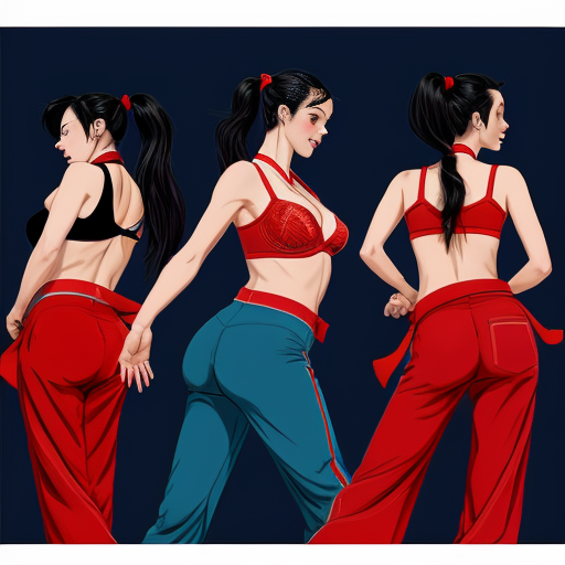 90's disney's 2d aladdin style comic dark blue background and panels of panel 1 a black haired ponytail woman with blue skin , blue harem pants, red bra and red sash and red curved slippers and with three heads walking towards viewer. panel 2 the head in the middle of the three headed black haired ponytail woman with blue skin , blue harem pants, red bra and red sash and red curved slippers is looking at the left head and the right head of the three headed the black haired ponytail  woman with blue skin , blue harem pants, red bra and red sash and red curved slippers. Panel 3 the middle head of the three headed black haired ponytail woman with blue skin , blue harem pants, red bra and red sash and red curved slippers is making a kiss face and still walking towards viewer. Panel 4 but then the two heads of the three headed the black haired ponytail barefoot woman with blue skin , blue harem pants, red bra and red sash did the same. Panel 5 then the three heads of the three headed black haired ponytail woman with blue skin , blue harem pants, red bra and red sash and red curved slippers started kissing the viewer. Panel 6 then the three headed black haired ponytail  woman with blue skin , blue harem pants, red bra and red sash and red curved slippers then turns around and raising her arms then swaying her hips. Panel 7 while the the three headed black haired ponytail woman with blue skin , blue harem pants, red bra and red sash and red curved slippers is shaking her butt a triangle shaped patch was on the her butt of her blue harem pants.