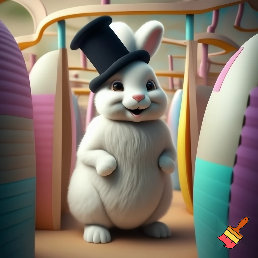 Easter bunny mascot with the top hat costume Easter bunnies maze house