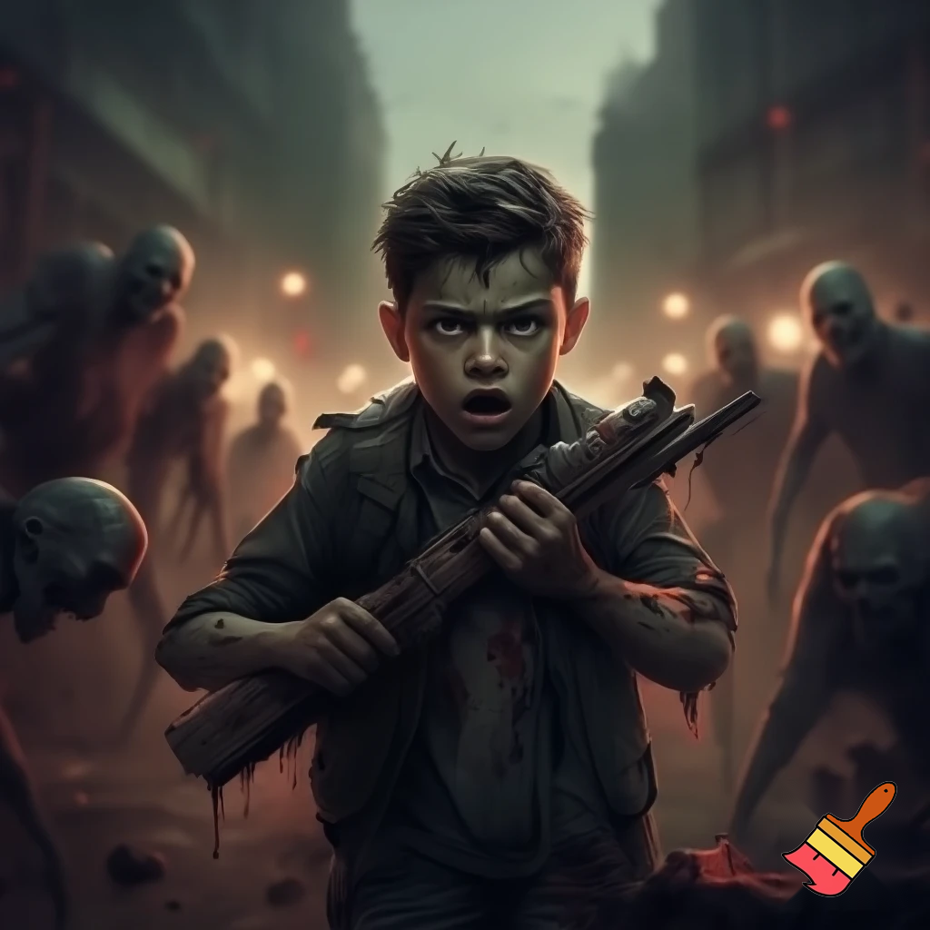 a school boy killing zombies

