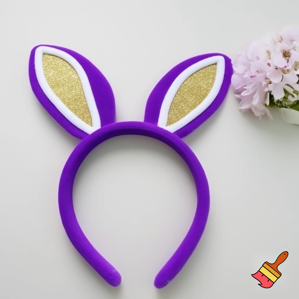 Easter bunny top hat headband, purple white with gold glitter fabric and velvet velvet gold special gold and delicate velvet and delicate and precious glitter, purple and white