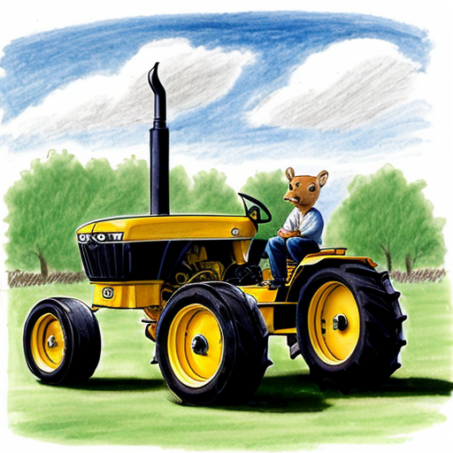 Draw a tractor with a squirrel driving. 