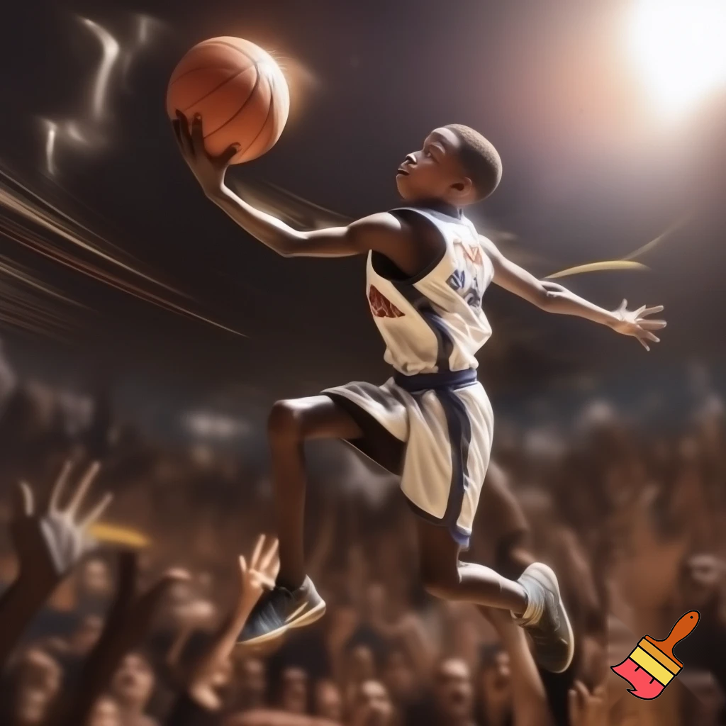 You're describing a classic, exciting sports moment perfect for AI image generation: a detailed, 14-year-old Black basketball player in a white "Bullard" jersey sinking the winning three-pointer! While there's no single real person matching all those specific details (age, race, team name, game-winner), AI tools like Midjourney, DALL-E 3 (in Bing Image Creator), or Stable Diffusion (via sites like Leonardo.Ai) can create this vivid scene for you by inputting prompts like "Highly detailed AI art of a 14-year-old Black basketball player in a white Bullard jersey hitting a game-winning three-pointer, dynamic action shot, crowd cheering
