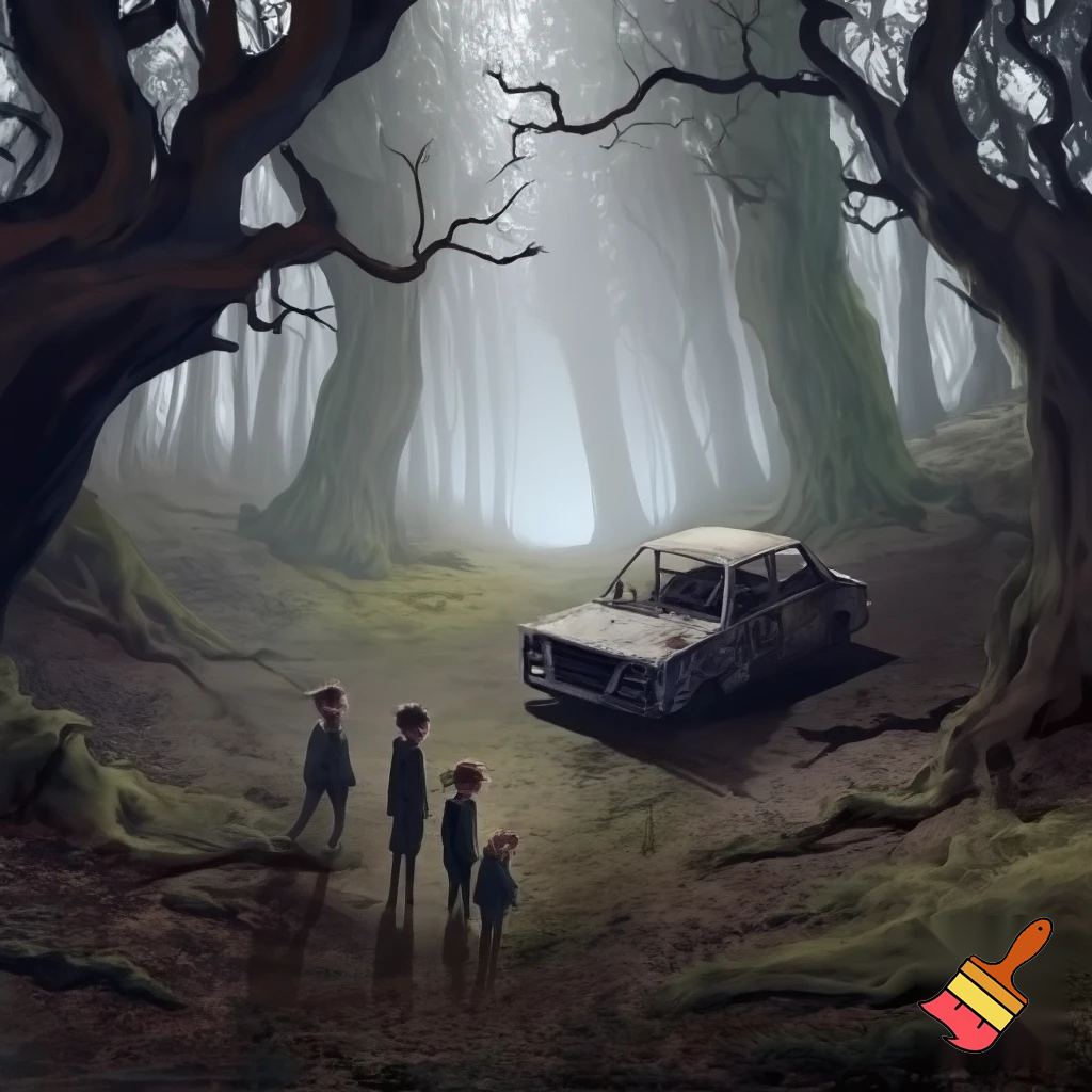 Draw me family that is lost in the first with a car crashed near them