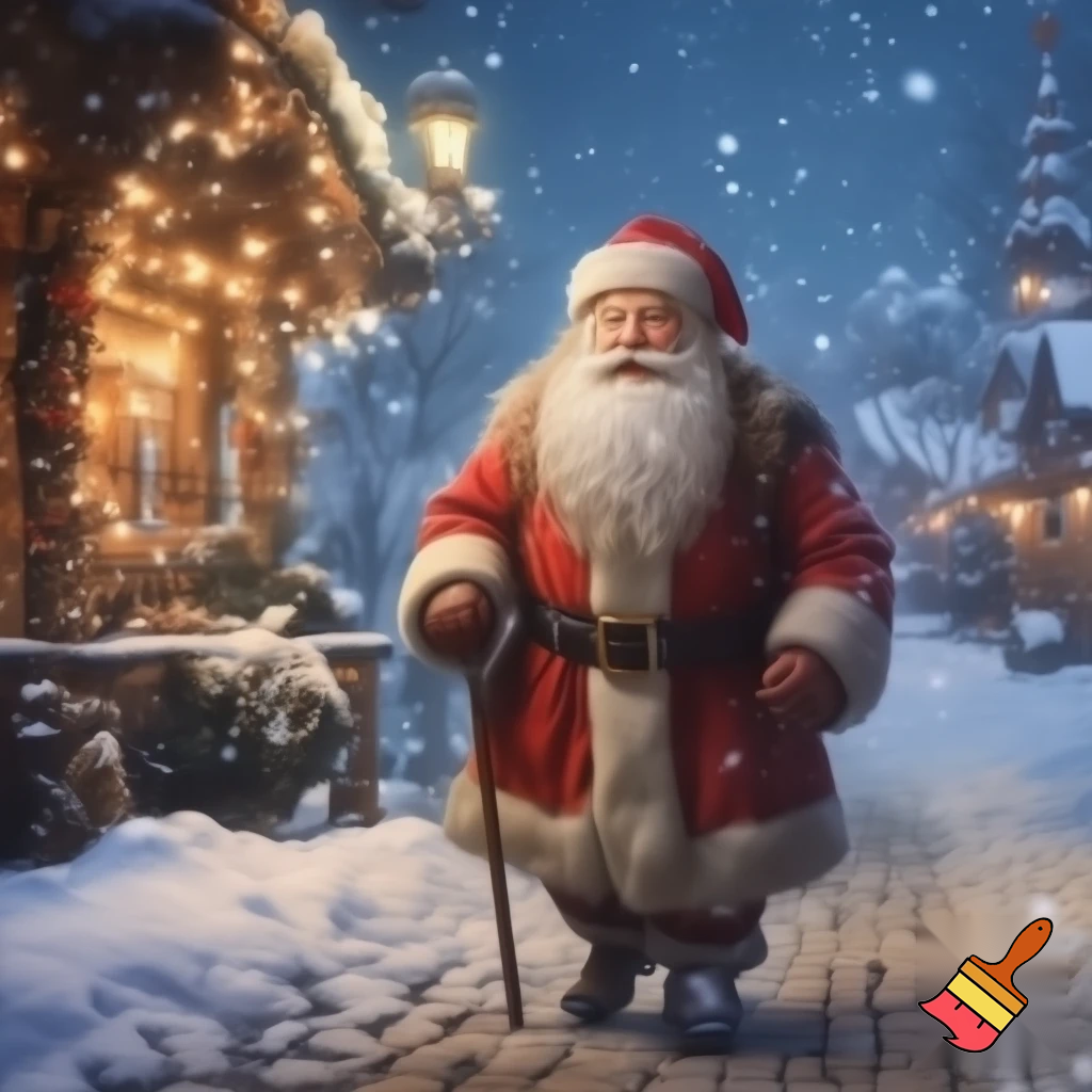 Christmas Russia, Santa Claus walk stick a real person