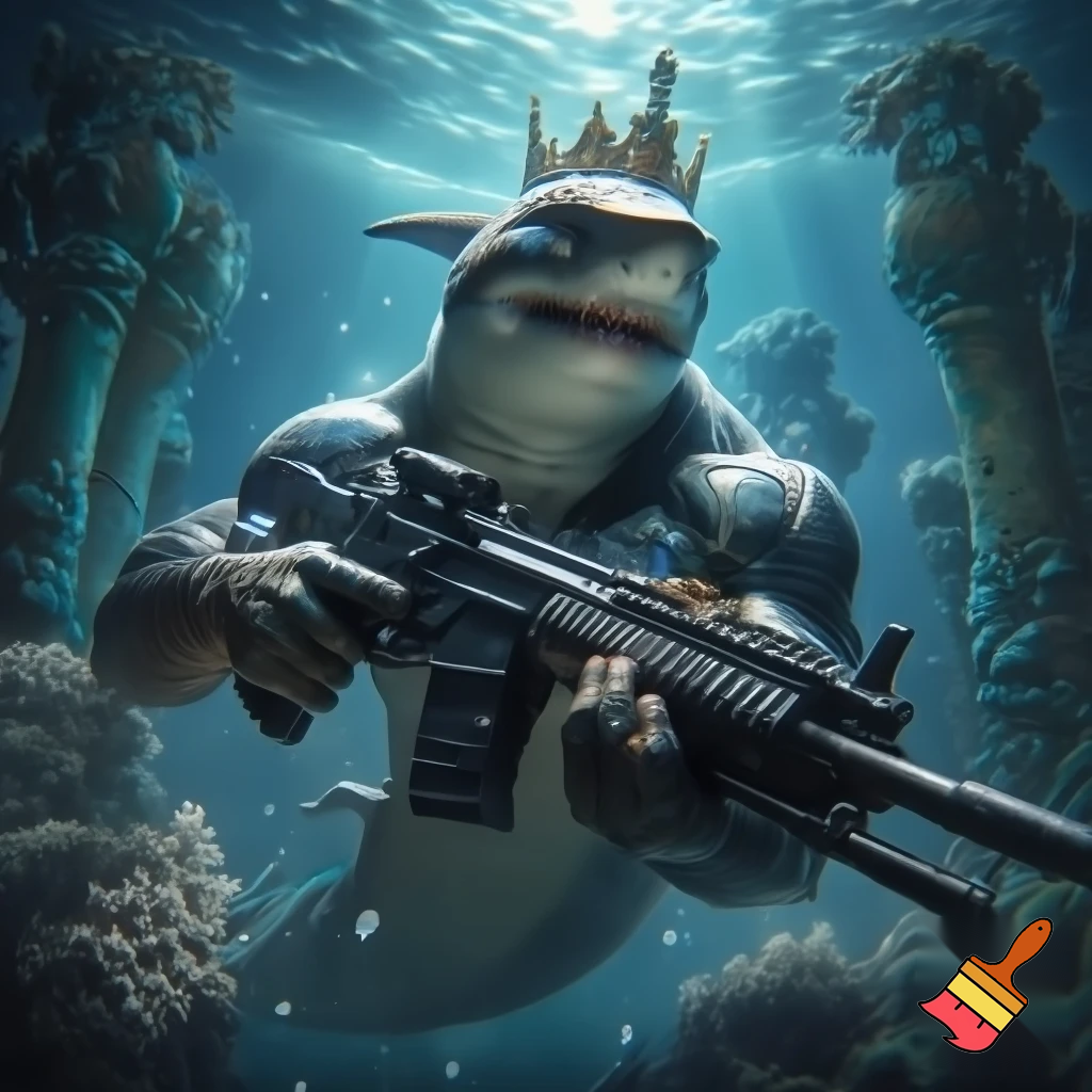 King shark prince nanaue using a assault rifle 