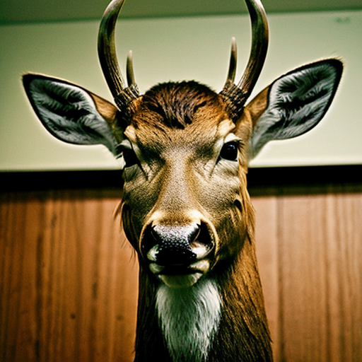 picture of a mugshot deer, with scars, serious face holding a lineup