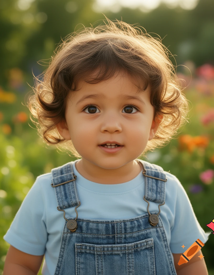 create a 2 year old boy with brown hair and tan  