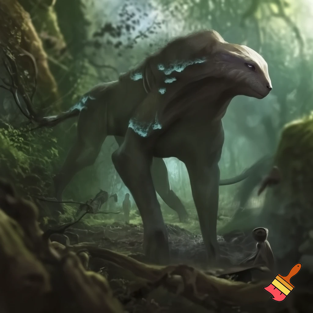 generate a picture that lives in a temperate forest it eats herd bound herbivores and its symbiotic relationship is mutualism but small animals eat it because they are in packs
 