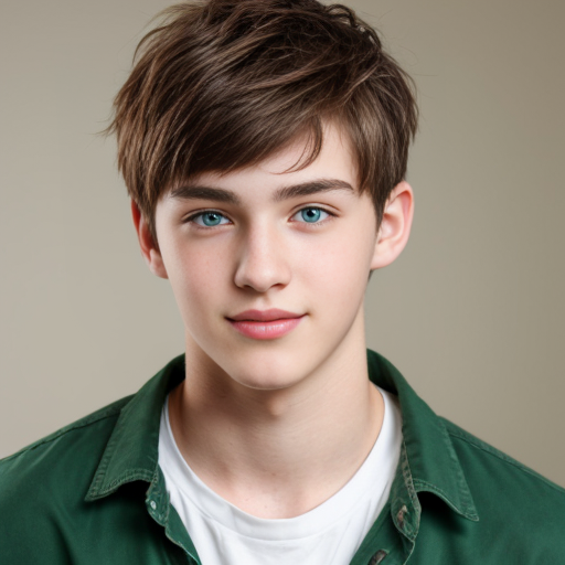 A young man with green eyes and so cute and handsome and brown hair 
