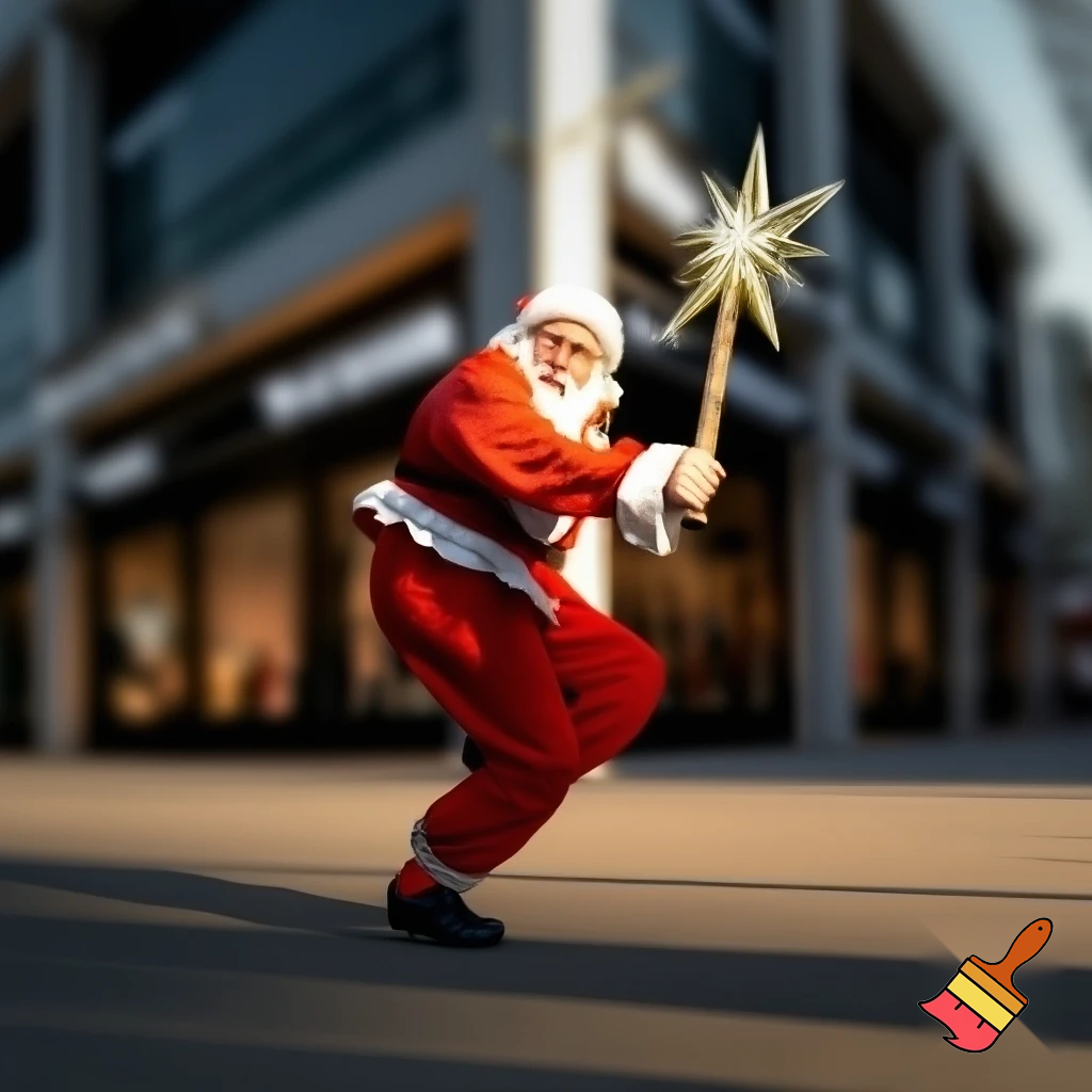 Santa Claus dancing shopping Centre walking Australian magic walking stick walking stick star running outside of the shopping centre