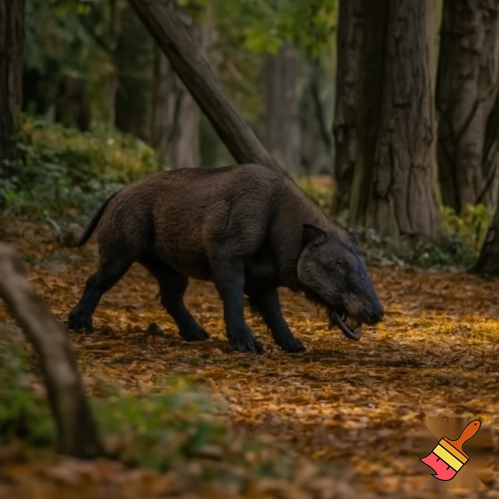 generate a picture that lives in a temperate forest it eats herd bound herbivores and its symbiotic relationship is mutualism
but Hi-traxers work as a pack to eat this animal