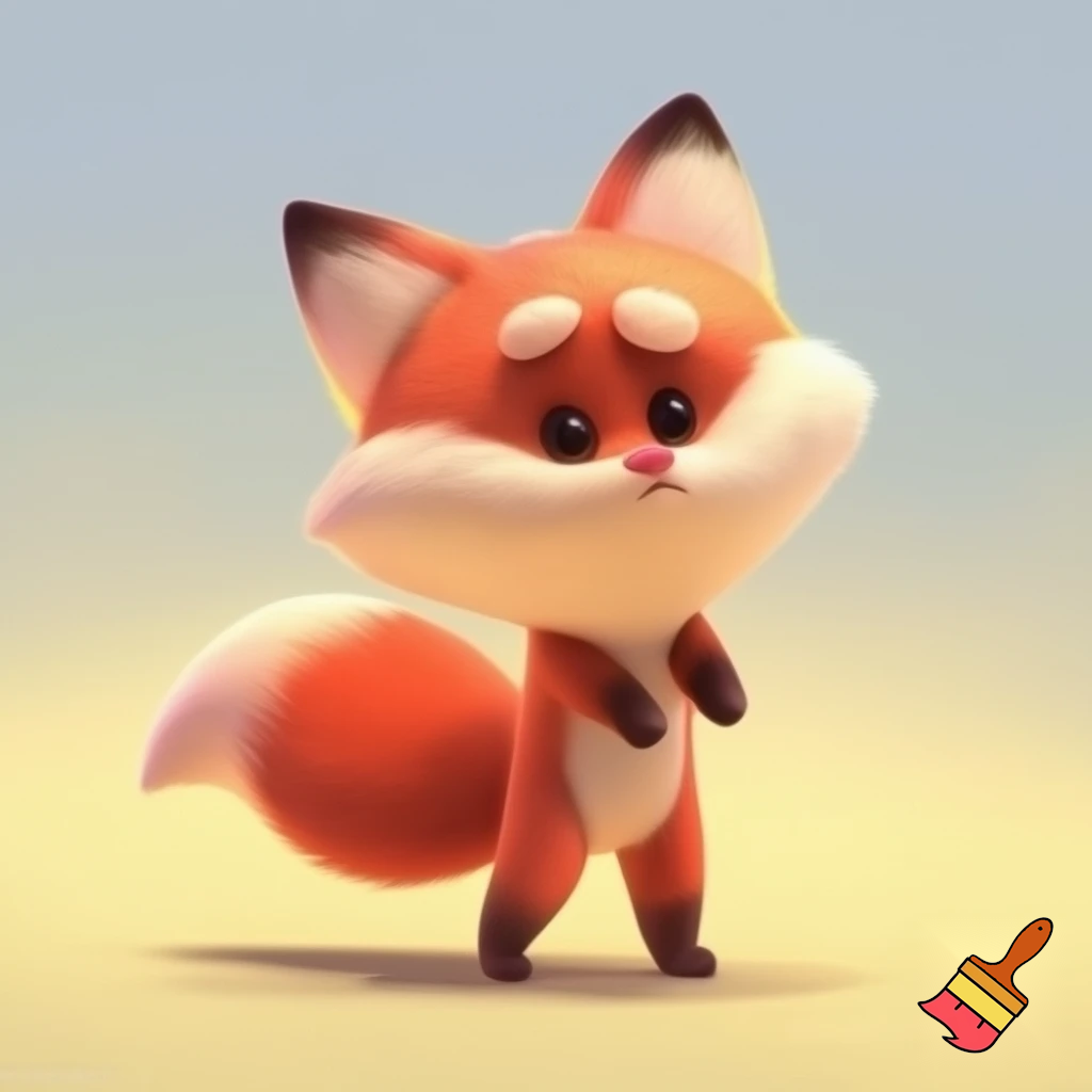A cute cartoon fox on its hind legs.