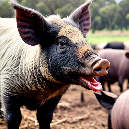 create a evil wanted poster with an image of a mugshot of a wild pig wearing prisoner clothes with red eyes. the reward is lifetime supply of bacon. these are the reasons why wild pigs are wanted and iclude this in the poster 
•	These pests cause damage to the environment through wallowing, rooting for food and selective feeding.
•	By 1880, they were already considered a serious pest in parts of New South Wales. 
•	 They prey on newborn lambs, destroy crops, damage fences, foul water sources, and compete with livestock for food.
•	 Their impact costs farmers millions of dollars annually. 
•	Wild pigs are potential carriers of diseases, including foot-and-mouth disease

