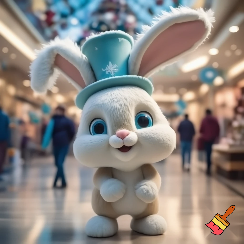 Easter bunny mascot costume shopping Centre winter top hat