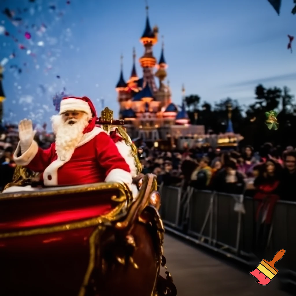 Santa Claus, France parade Paris Disneyland Santa sleigh castle Paris Santa Claus