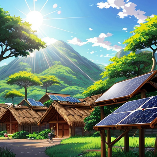 rain forest village with solar panels 