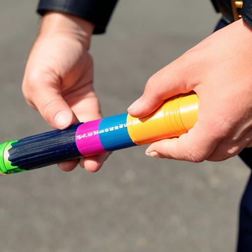 Cop holding crayon baton