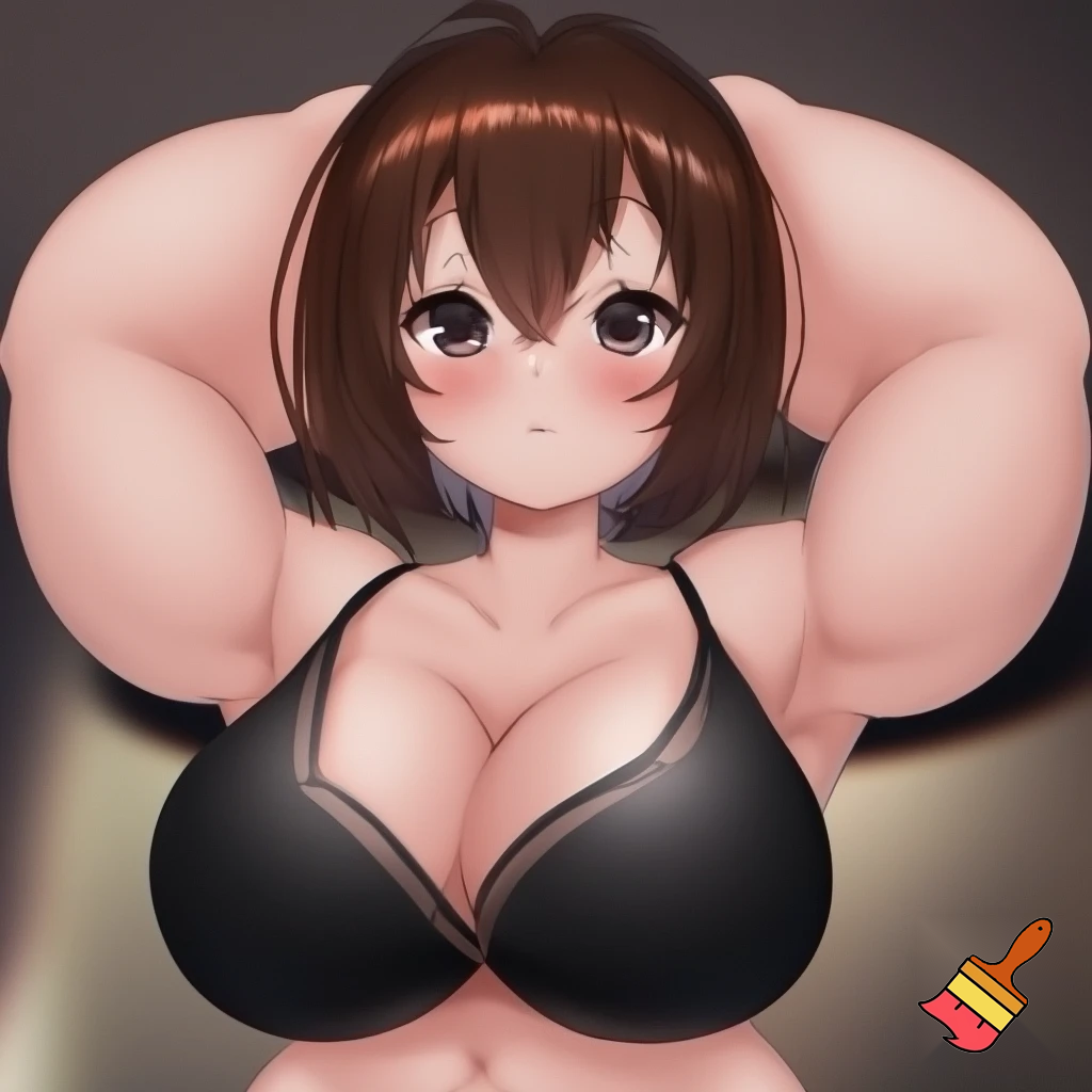  Busty big chested Anime girl in a black bra 
