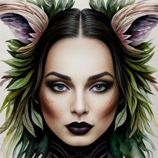 Dark Gothic Branched Woman Face with Fantastic Animals 4K High In surreal fantasy style and Branched in fusion with chlorophyll  Definition Image 