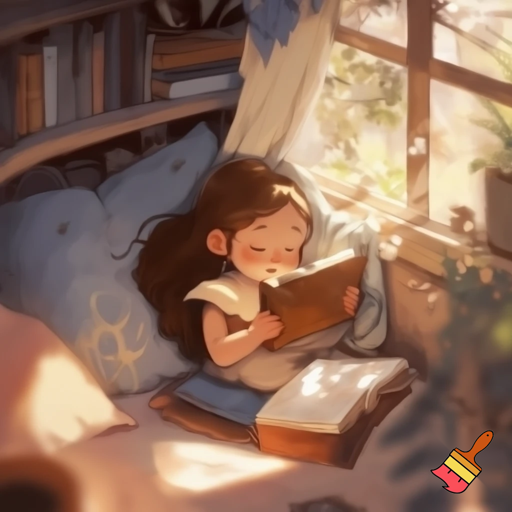 An image of a girl in a little nook reading a book.
