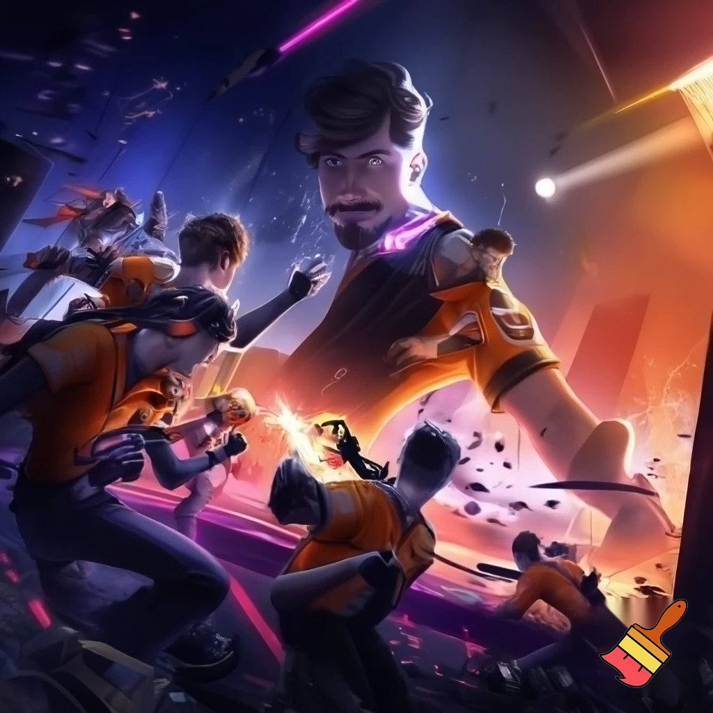 esports team fnatic fighting off a giant mrbeast
