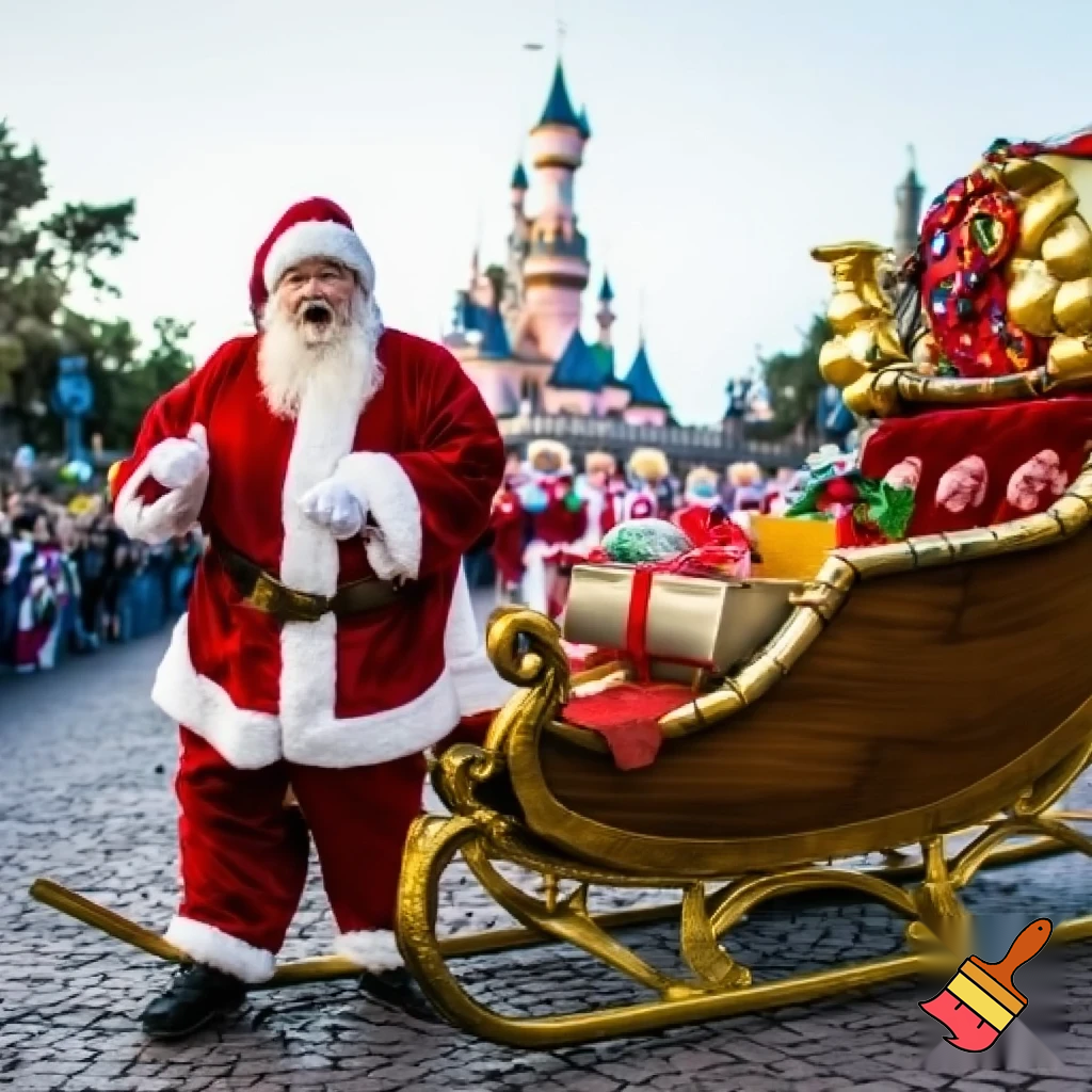 Santa Claus, France parade Paris Disneyland Santa sleigh castle Paris Santa Claus