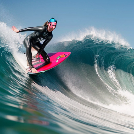 An male and an Female surfer on an single big wave surfing, the water is clear 