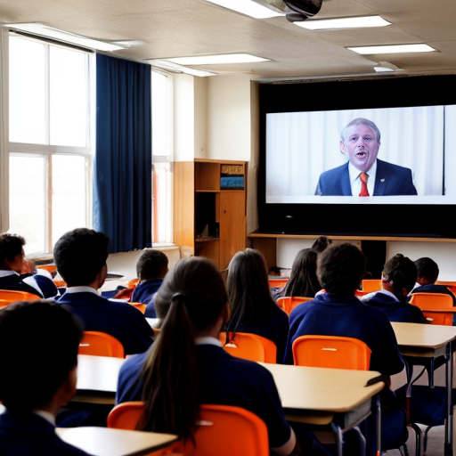 Students watched a recording of the speech delivered at a boys school assembly 
•	The speaker begins in a calm voice and pauses briefly before the word “future.”
•	When he says “the potential of our youth,” he raises his voice for emphasis.
•	He points toward the students sitting in front of him and smiles.
•	A large screen behind him shows images of rockets launching and students studying in classrooms.
•	The audience begins clapping before the speech ends, and the speaker nods in response.
