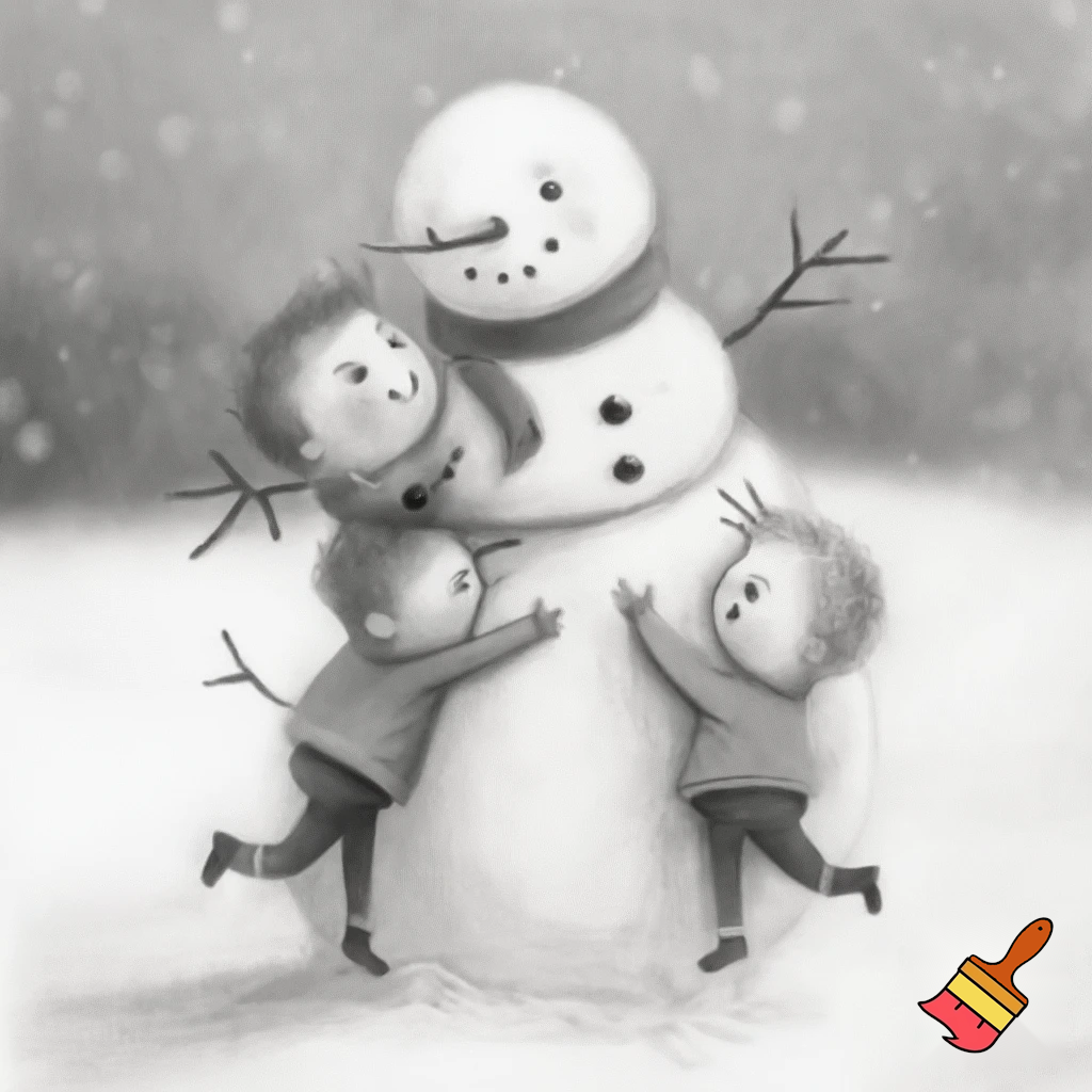 snowmen mum and two sons pencil drawing 
